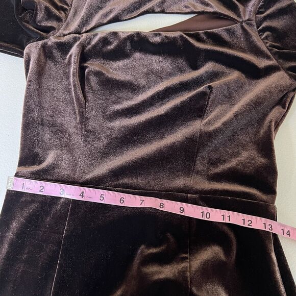 Rene Ruiz Collection Midi Dress Womens 4 Velvet Brown Mock Neck Cutout Chest - Picture 8 of 11
